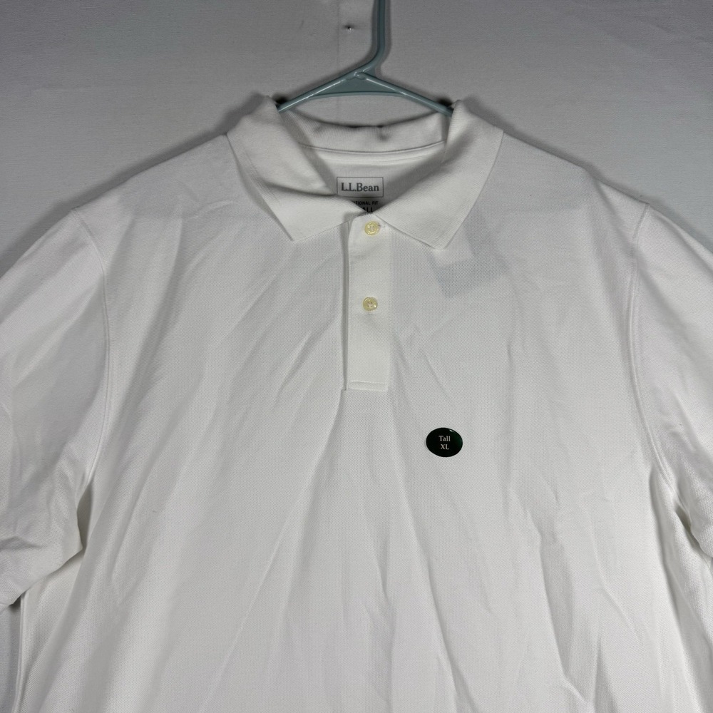 NWT L.L. Bean Double L Polo Shirt Men XLT Tall White Premium Cotton Short Sleeve